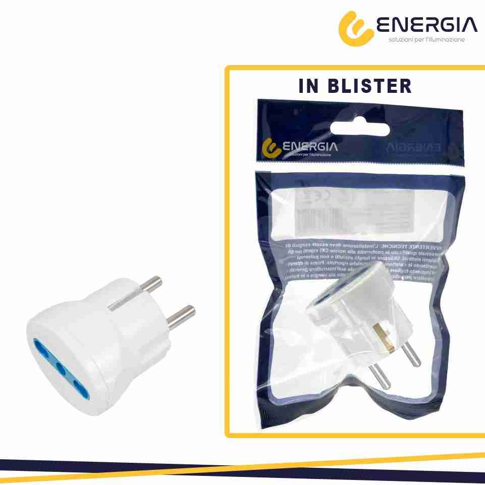 Adattatore Singolo Spina Standard Franco/Tedesco Schuko Presa Bipasso 10/16A 2P+T Colore Bianco