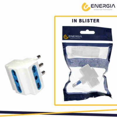 Multipresa Adattatore Triplo con 1 Presa Centrale 10A 2P+T e 2 Laterali 10A 2P+T Colore Bianco