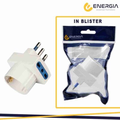 Multipresa Adattatore Triplo con 1 Presa Schuko + 10/16 A 2P+T e 2 Prese Laterali 10/16A 2P+T Bipasso Colore Bianco