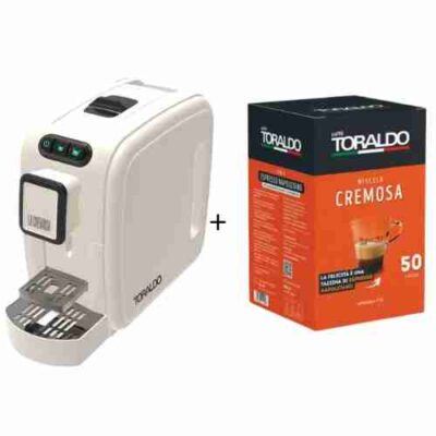 Macchina da Caffè a Cialde Ese 44 mm Toraldo La Cremosa Bianca + 50 Cialde Toraldo Miscela Cremosa In Omaggio
