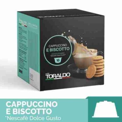 Toraldo 16 Capsule Caffè Miscela Cappuccino e Biscotto Compatibile Dolce Gusto