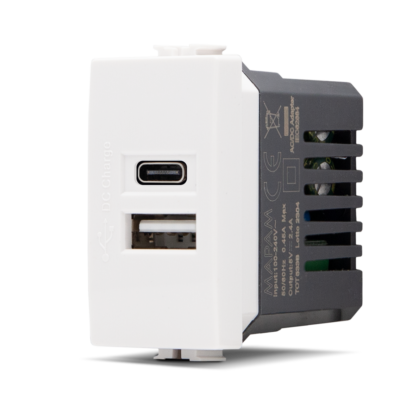 Doppia Presa USB + USB-C Bianco Mapam Compatibile con Matix