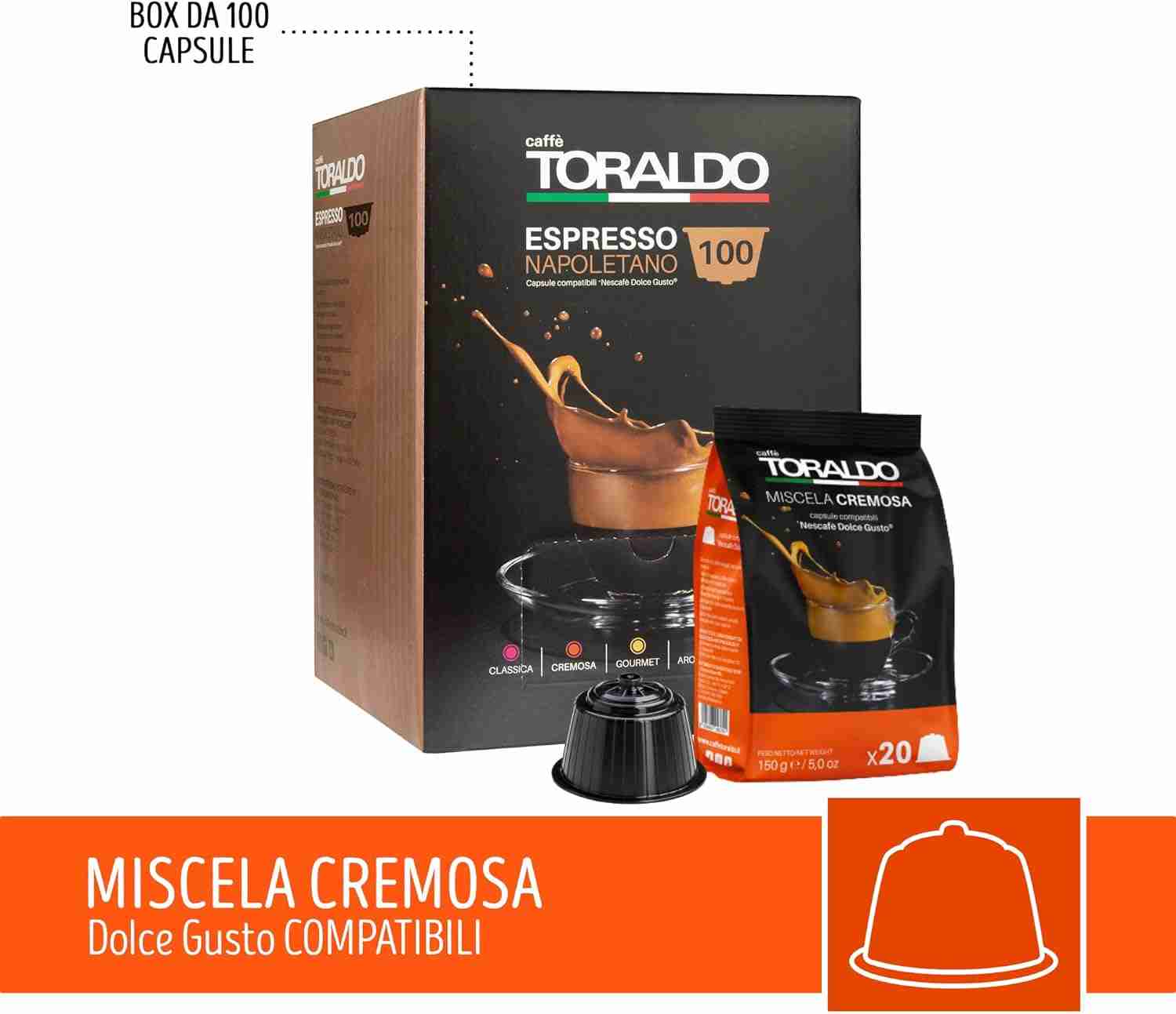 100 Capsule Toraldo Caffè Miscela Cremosa Compatibile Dolce Gusto - immagine 5
